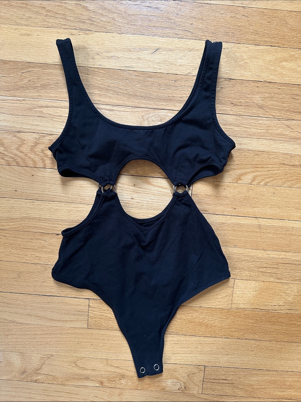 Motel Rocks Black Cutout Ring-Detail Bodysuit